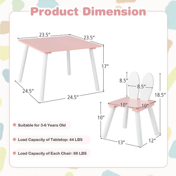 Gymax 3 Pieces Kids Table & Chairs Set Children Wooden Furniture Set