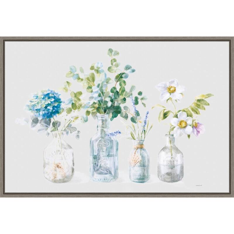 Beach Flowers I Grey by Danhui Nai Framed Canvas Art