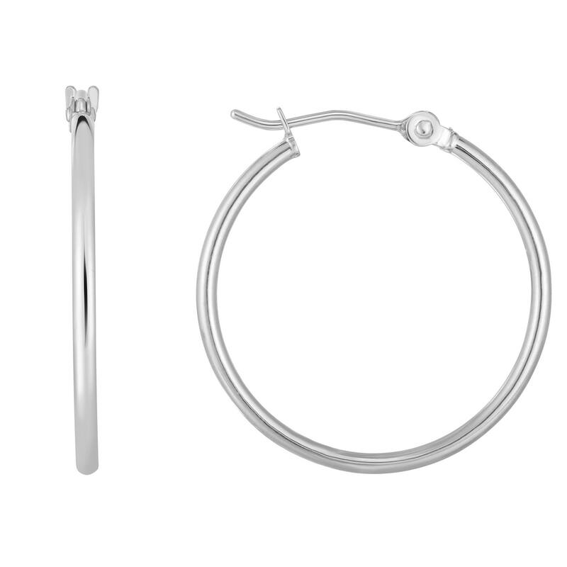 Curata 14k White Gold 1.5x25mm Shiny Round Tube Hoop Earrings - With Hinged Clasp