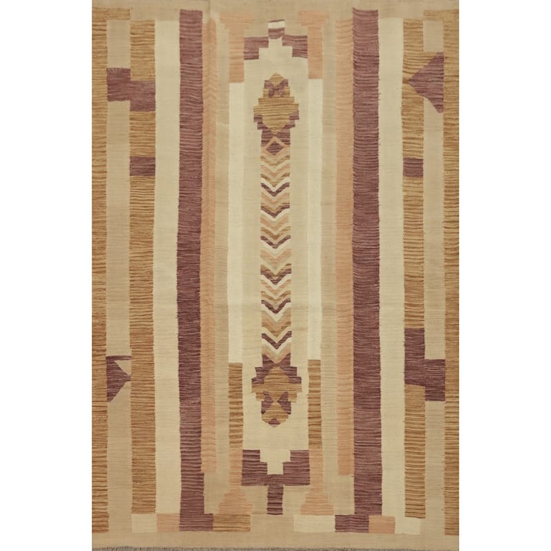 Hand Woven Southwestern Wool Multi-Colored Geometric Area Rug - 7' 3'' X 5' 4''
