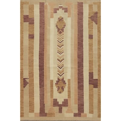Hand Woven Southwestern Wool Multi-Colored Geometric Area Rug - 7' 3'' X 5' 4''