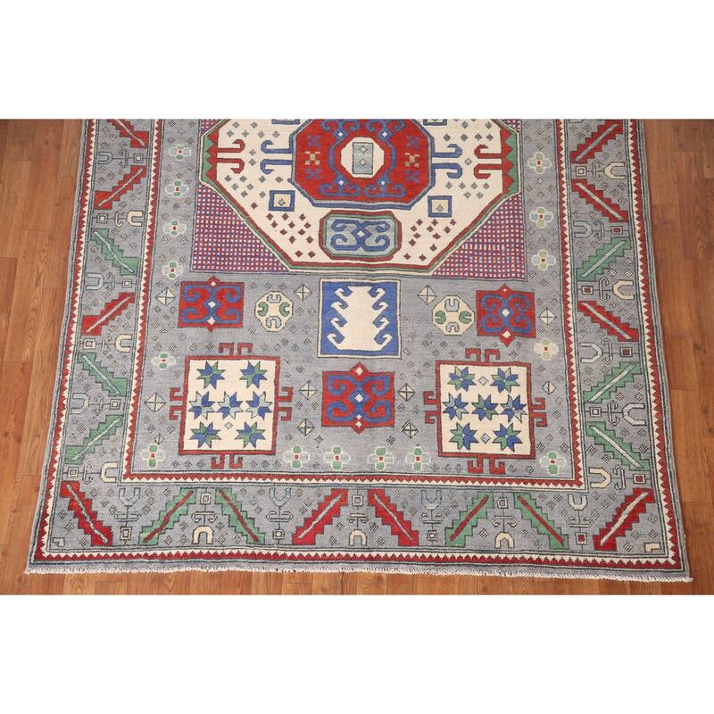 Geometric Kazak Area Rug Handmade Wool Carpet - 5'11" x 8'10"
