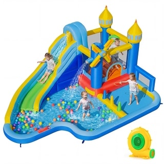 Costway Inflatable Water Slide Park with Slide, Jumping Area, Splash - w/ 680W Blower
