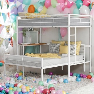 Modren Twin Over Full Metal Bunk Bed with Desk,Ladder and Quality Slats for Bedroom