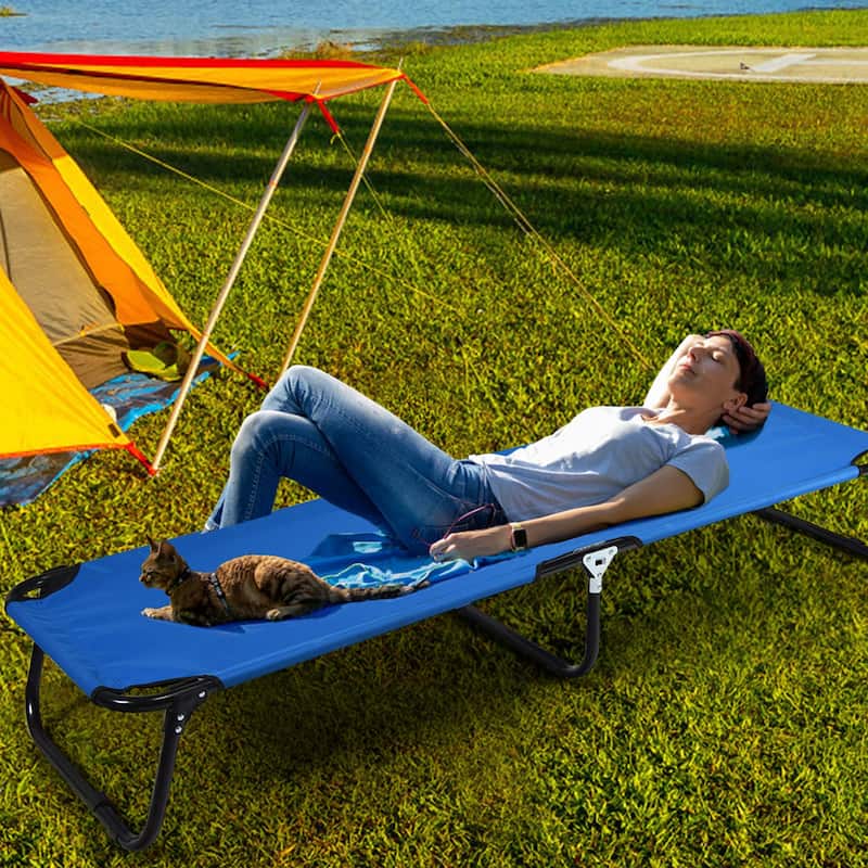 Gymax Blue Folding Camping Bed Outdoor Military Cot Sleeping