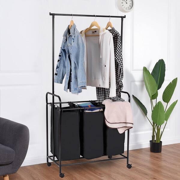 Shop Black Friday Deals On 3 Bag Rolling Laundry Sorter Cart Hamper Organizer Black Overstock 28430720