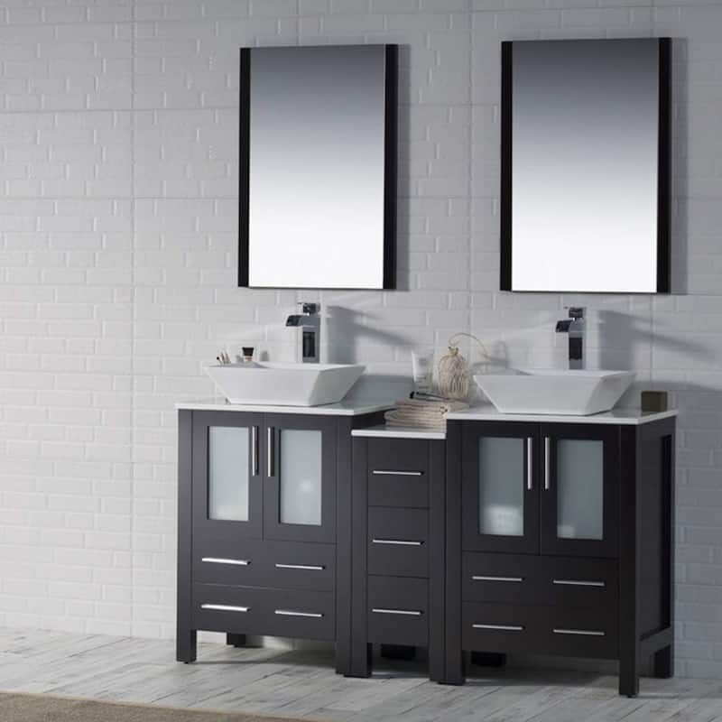 Blossom Sydney 60 Inch Double Sink Vanity with Side Cabinet & Mirrors