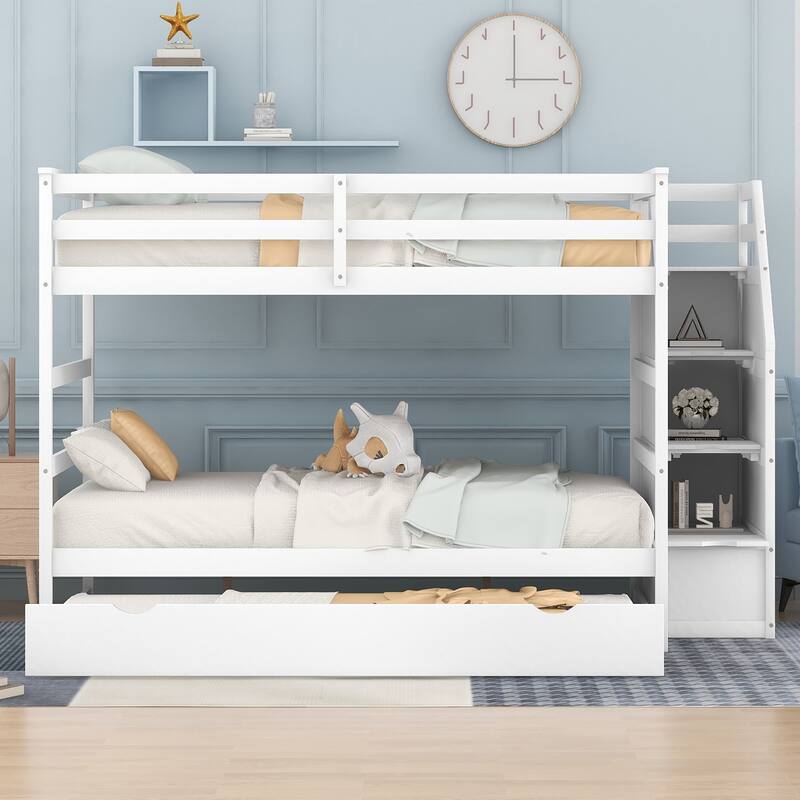 Bunk Bed with Twin Size Trundle and 3 Storage Stairs