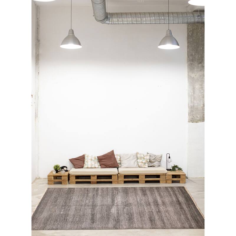 ECARPETGALLERY Hand-knotted Finest Silk Shadow Light Grey Viscose, Wool Rug - 6'0 x 9'3