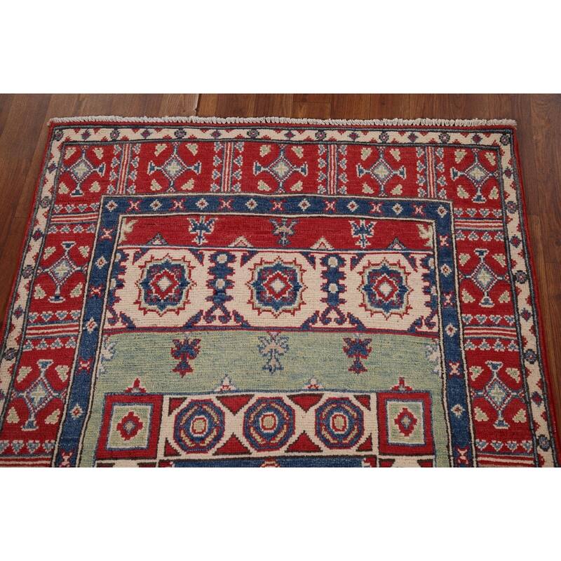 Kazak Foyer Rug Hand-Knotted Oriental Wool Carpet - 3'2" x 5'5"