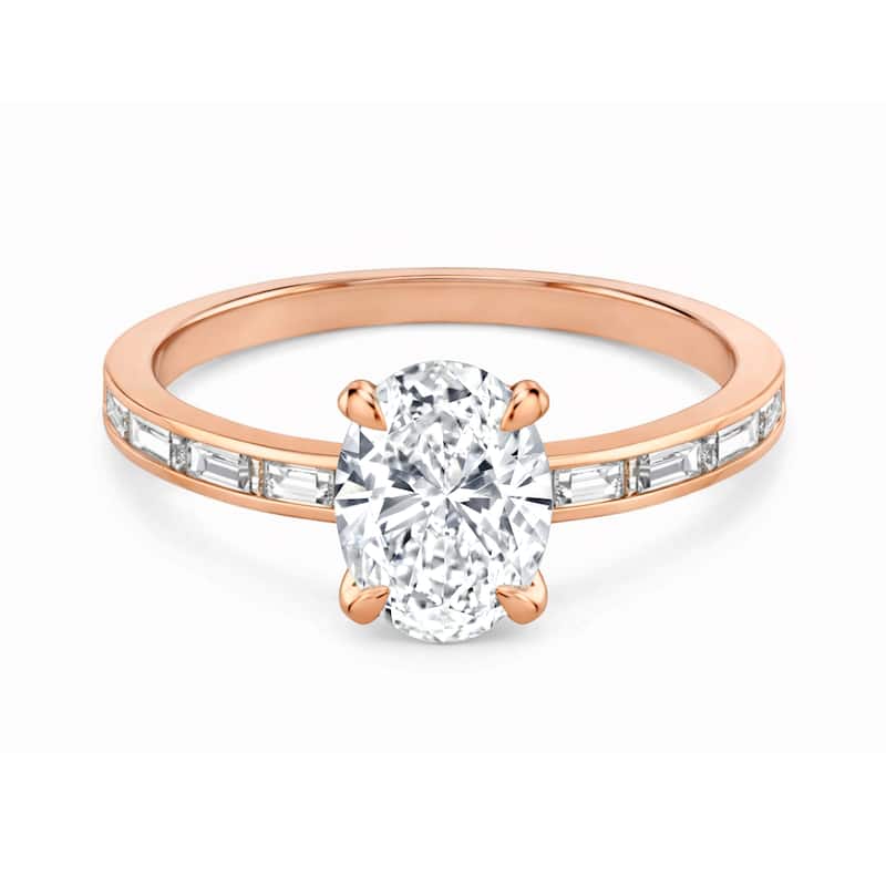 Auriya 14K Gold Baguette Channel Oval Diamond Engagement Ring 1.00 - 5.00ct. tw. (F-G, VS) - 2.00 carats - 6.5 - Rose