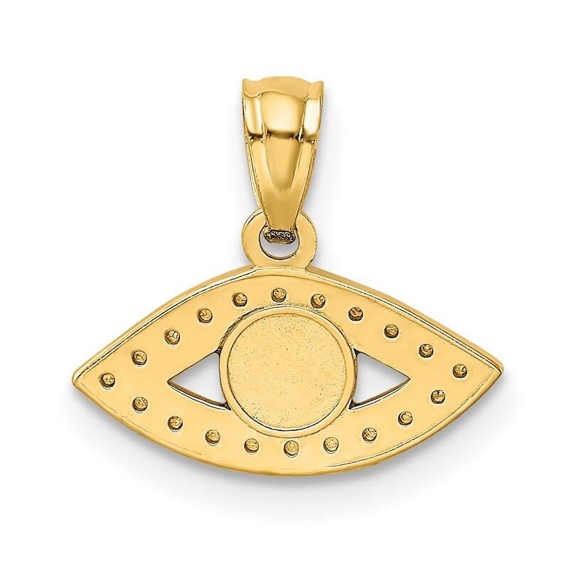 Curata 14k Yellow Gold 18" 15mm Small Blue Enamel Evil Eye Protection Necklace