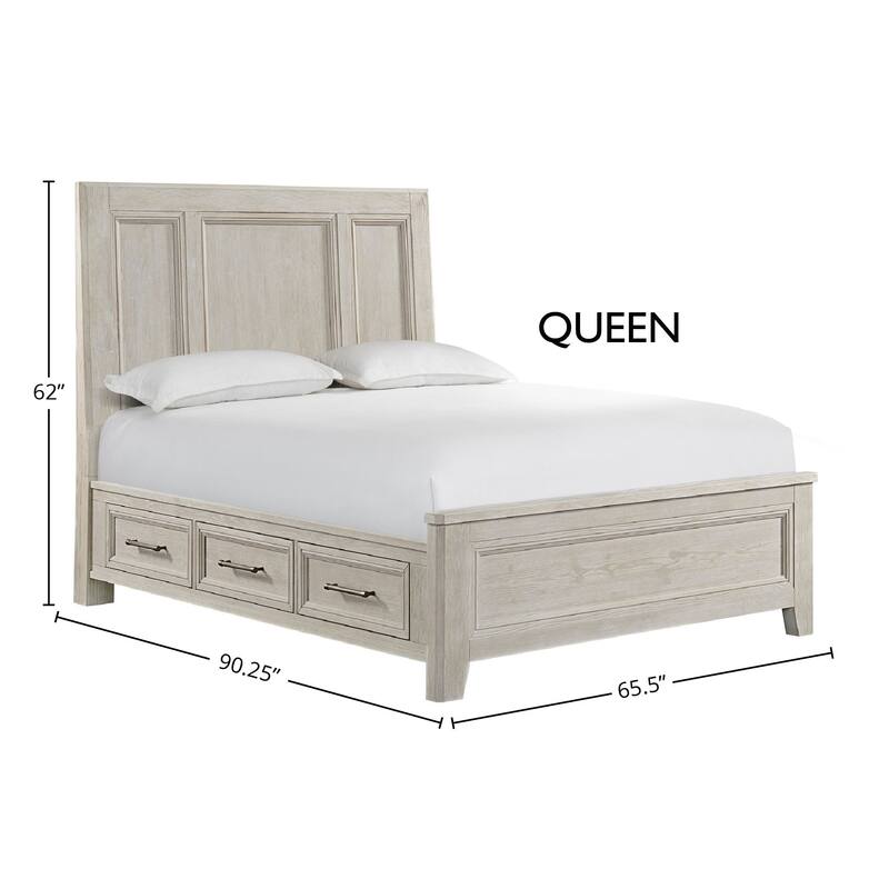 Carlson Solid Wood Panel Bed with Storage, Washed Linen, Queen