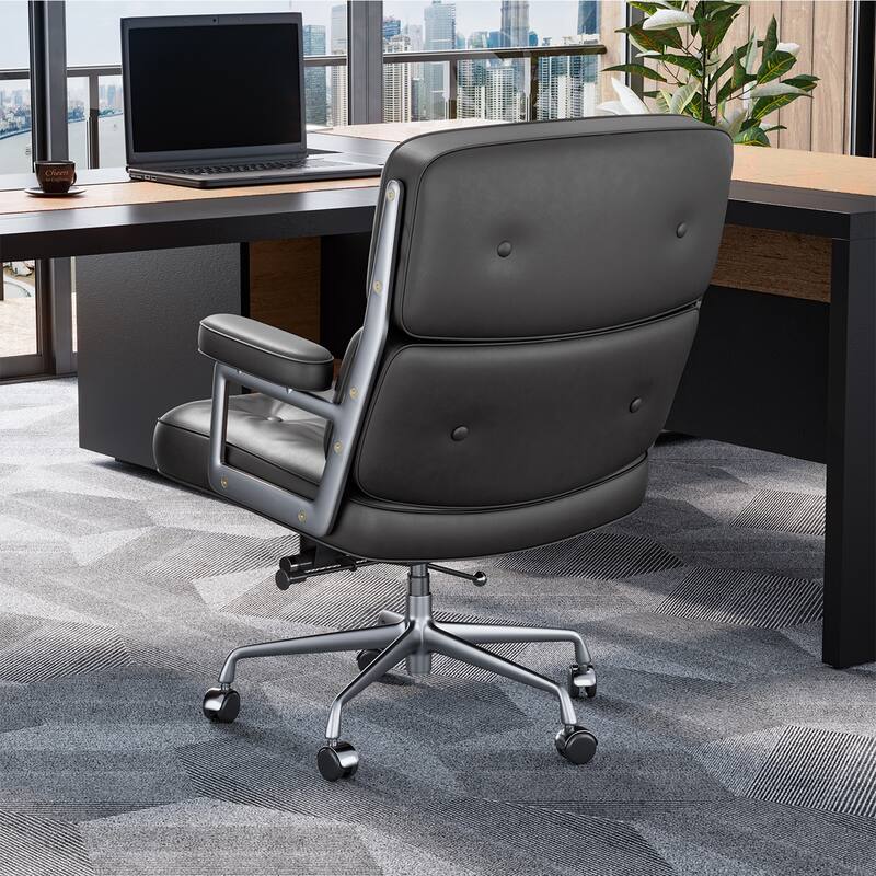 Black Mid-Back Executive Office Chair With Aluminum Alloy Frame