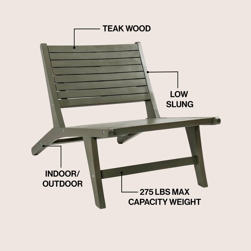 Seagrove Wood Armless Outdoor Patio Chair, by JONATHAN Y - 23.62L x 36.22W x 25.59H