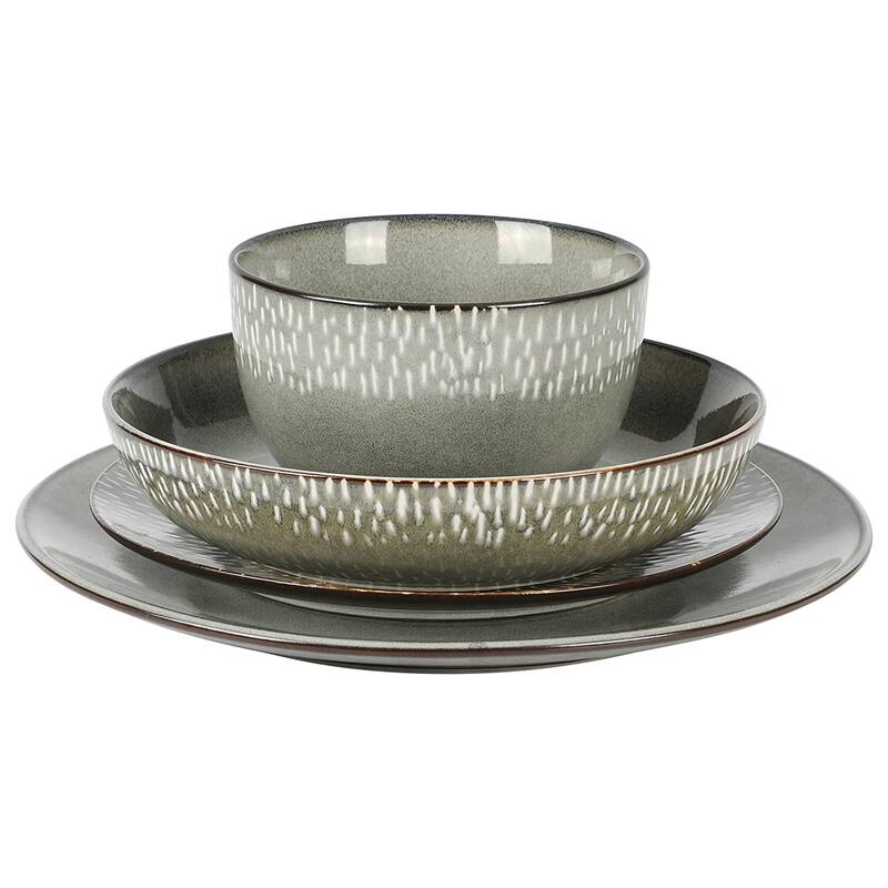 16 Piece Stoneware Dinnerware Set in Grey with Reactive Glaze