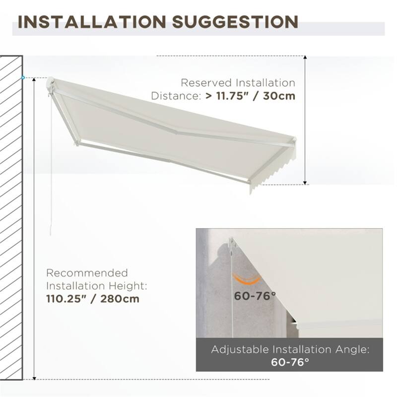 Cream White Aluminum Steel Polyester Patio Awning with Remote and Tilt - 118" L x 141.75" W