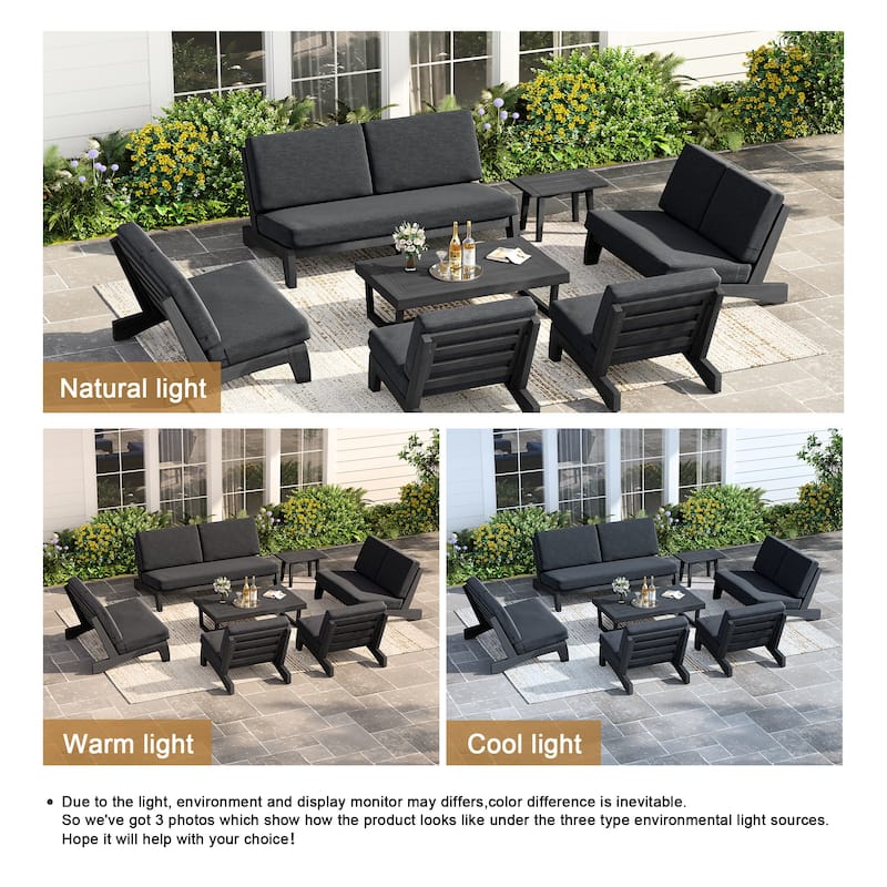 Casual Teak Wood Large 7-Piece Outdoor Patio Conversation Set