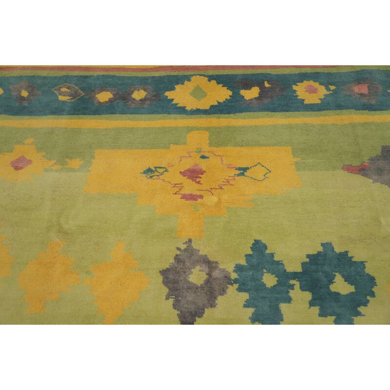Hand Knotted Oriental 100% Wool Carpet Modern Geometric Green Gabbeh Area Rug - 9' 2'' X 5' 10''