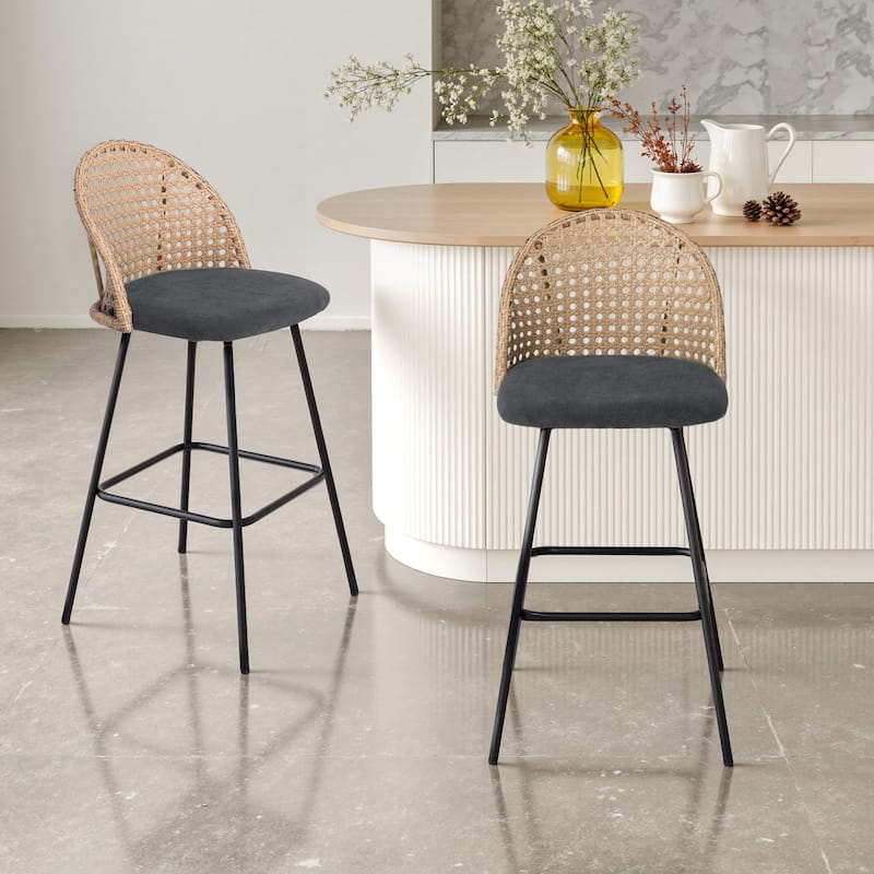 29.52"H Set of 2 Upholstered Bar Stools/ Counter Stools with Metal Leg - Set of 2 - Black