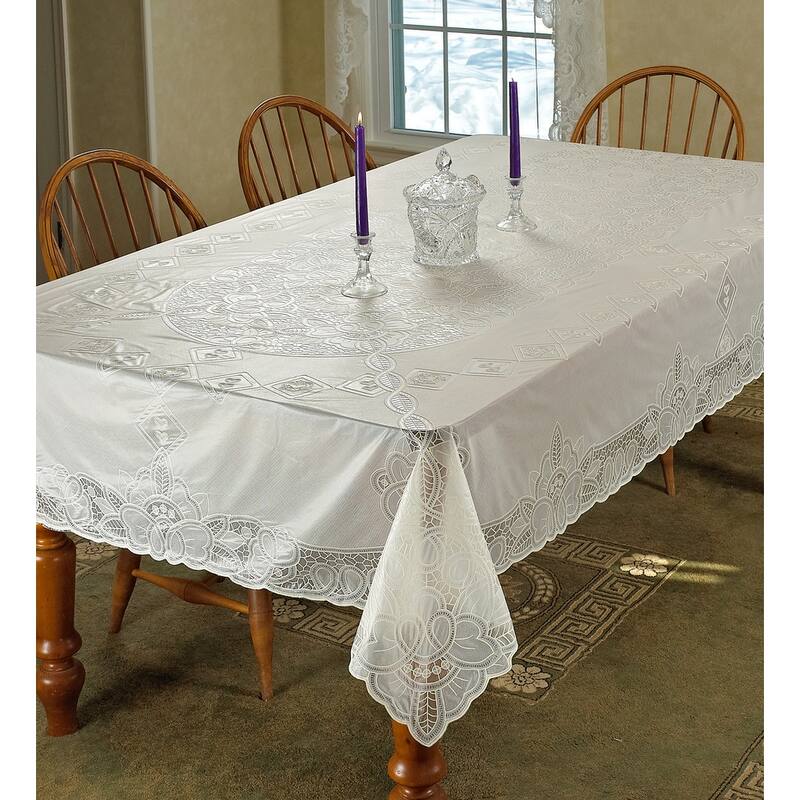 Violet Linen Vinyl Lace Betenburg Design Tablecloth - 60" X 104" - Beige