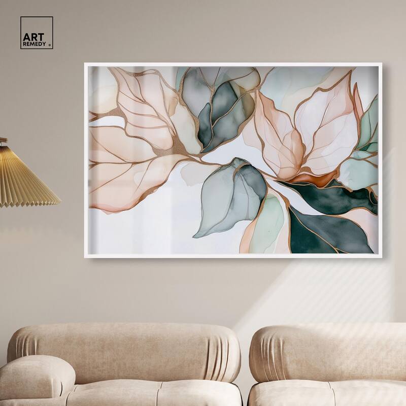 Golden Veined Leaves I Shadowbox by Art Remedy