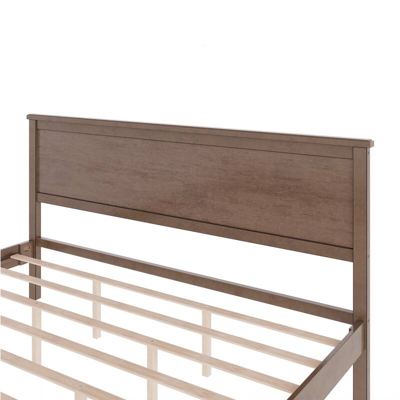Mid-Century Wood Platform Bed with Headboard and Wood Slat Support