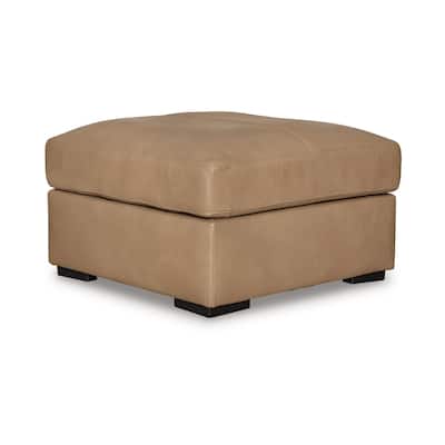 Bandy Oversized Ottoman, Toffee Brown Genuine Leather, 37 Inch Square
