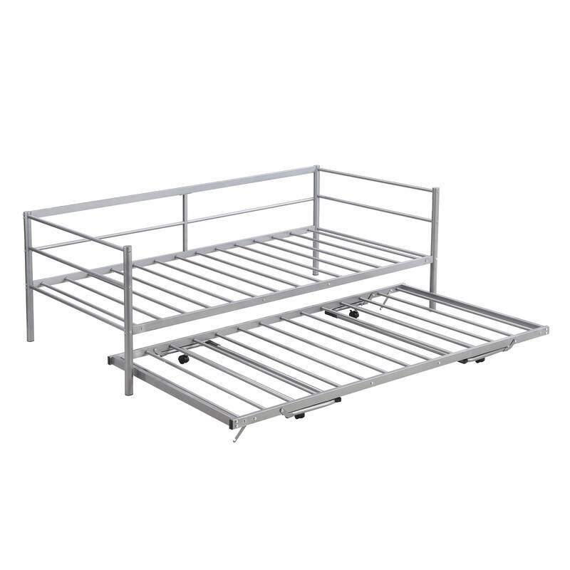 Metal Twin Size Daybed with Adjustable Pop Up Trundle Bed Bath