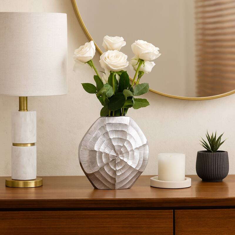 Metal Aluminum Vase Coastal Glam Scalloped Shell Pattern - 10" Silver