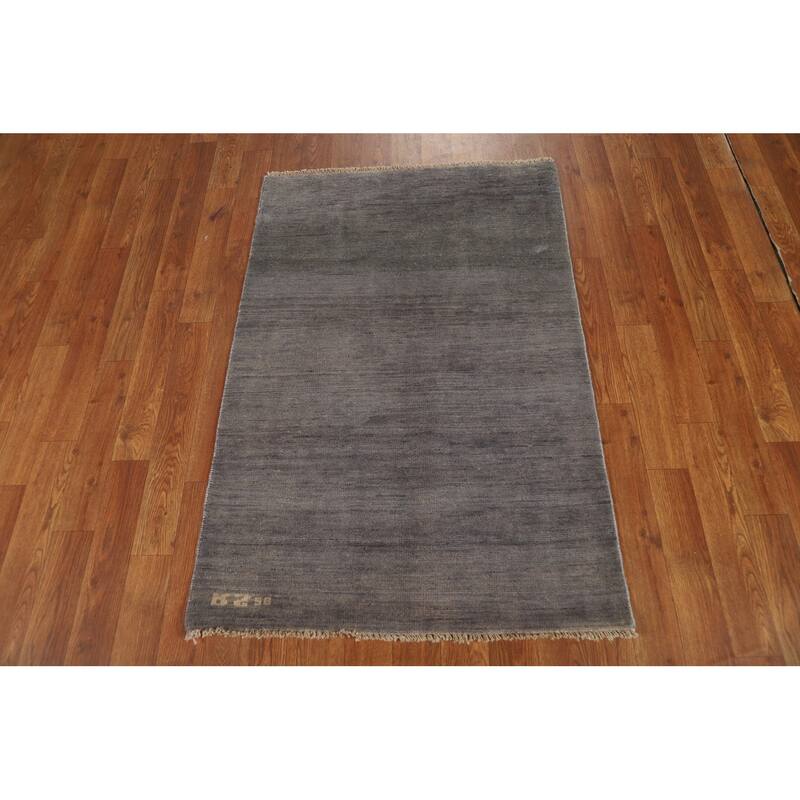 Gray Gabbeh Oriental Foyer Rug Hand-Knotted Wool Carpet - 2'7"x 3'11"