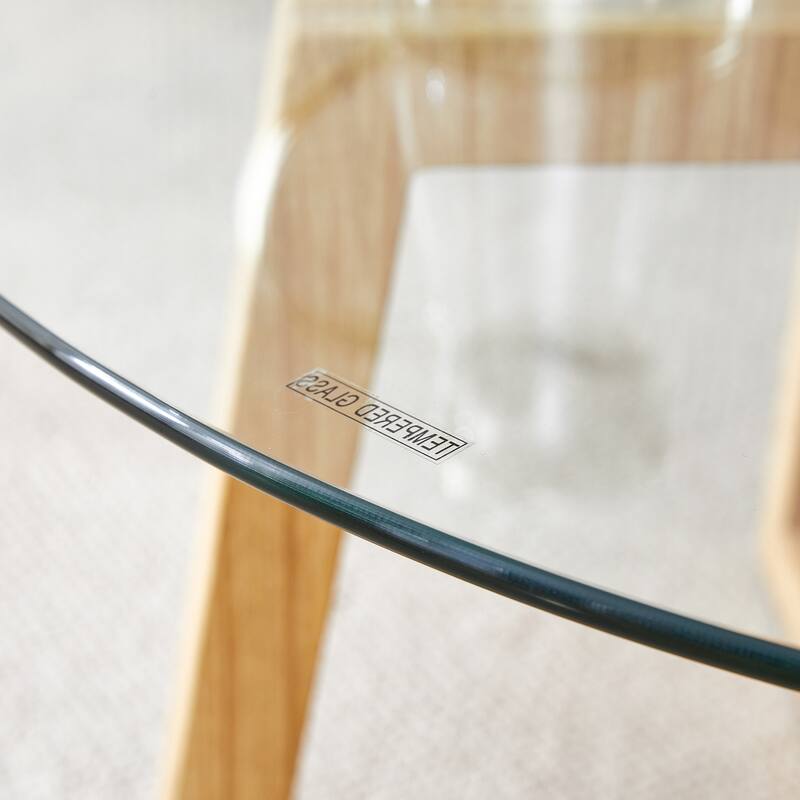 Modern Practical Circular Coffee Tables. Made Of Transparent Tempered Glass Tabletop And Wood Colored Mdf Material