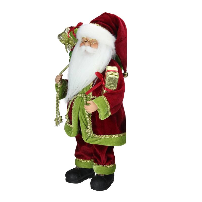16" Red and Green Grand Imperial Santa Claus with Gift Bag Christmas Tabletop Figurine