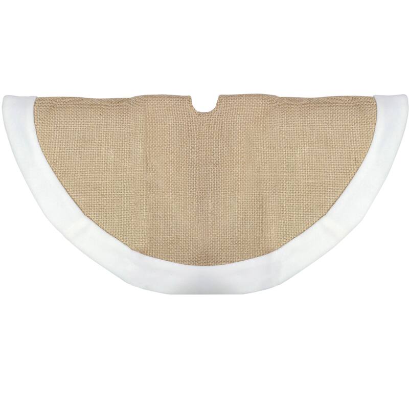 20" Beige Burlap Mini Christmas Tree Skirt with Fleece Border - 20