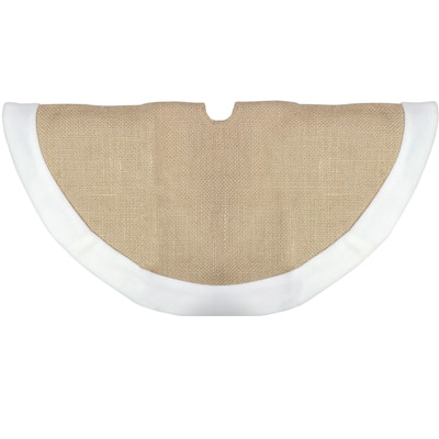 20" Beige Burlap Mini Christmas Tree Skirt with Fleece Border - 20
