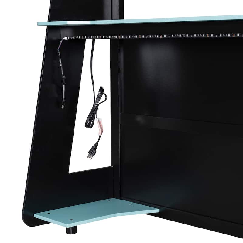 Full Size Gaming Loft Bed Station with Desk, Storage Shelves & RGB LED Lights