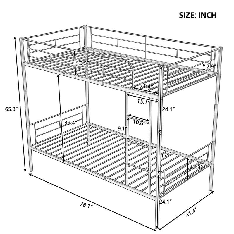 Iron Bunk Bed with Guardrails, Convertible