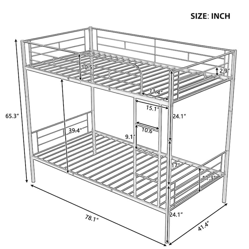 Twin Over Twin Metal Bunk Bed (Black)