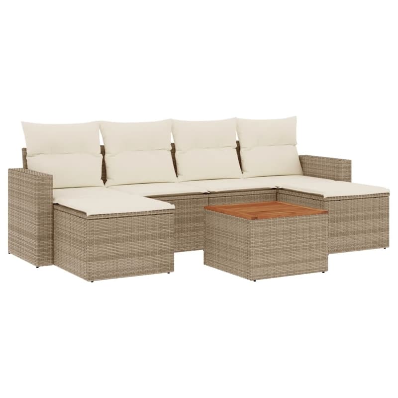 vidaXL Patio Sofa Set with Cushions Outdoor Furniture 7 Piece Poly Rattan - 21.7 x 21.7 x 14.6