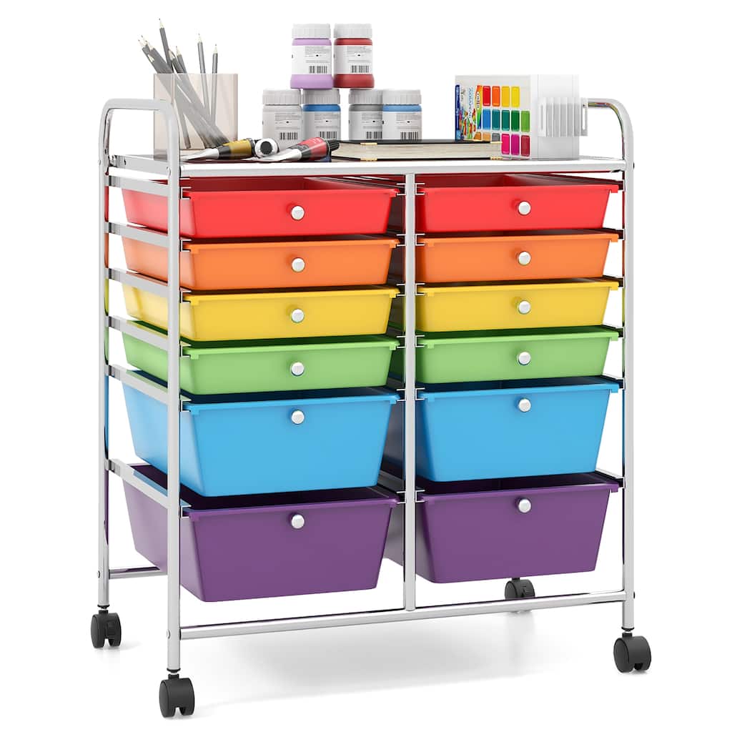 Gymax Office Rolling Cart 12 Storage Drawer Studio Organizer Bins