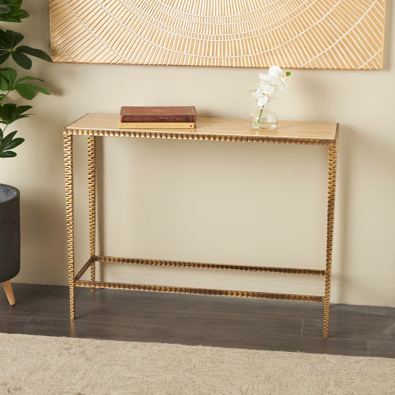 Marble Console Table with Gold Metal Legs - Gold - Roche River Decor - 12"W x 37"L x 28"H