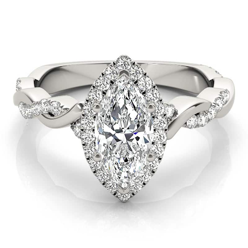 Auriya 14k White Gold Lab Grown Marquise Diamond Halo Engagement Ring 0.50 to 5.00 ct. tw. (F-G VS)