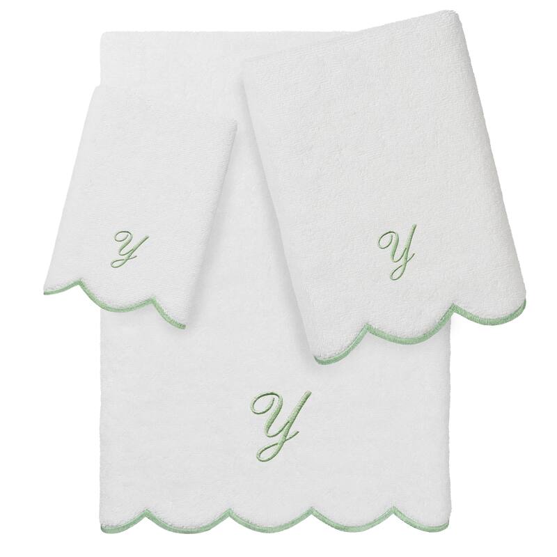 Authentic Hotel and Spa 100% Turkish Cotton Green ADORNIA Scallop Personalized 3 Piece Towel Set - 3 Piece Set - Y