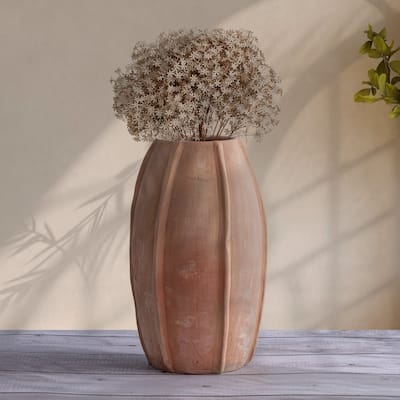 Vertical Ridge Sculpted Terracotta Vase - 12.5" - Brown