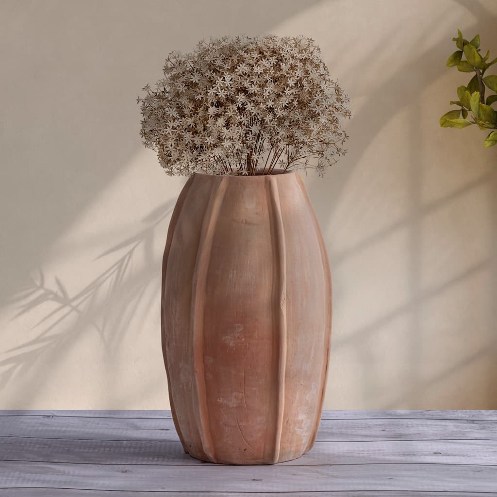 Vertical Ridge Sculpted Terracotta Vase - 12.5" - Brown