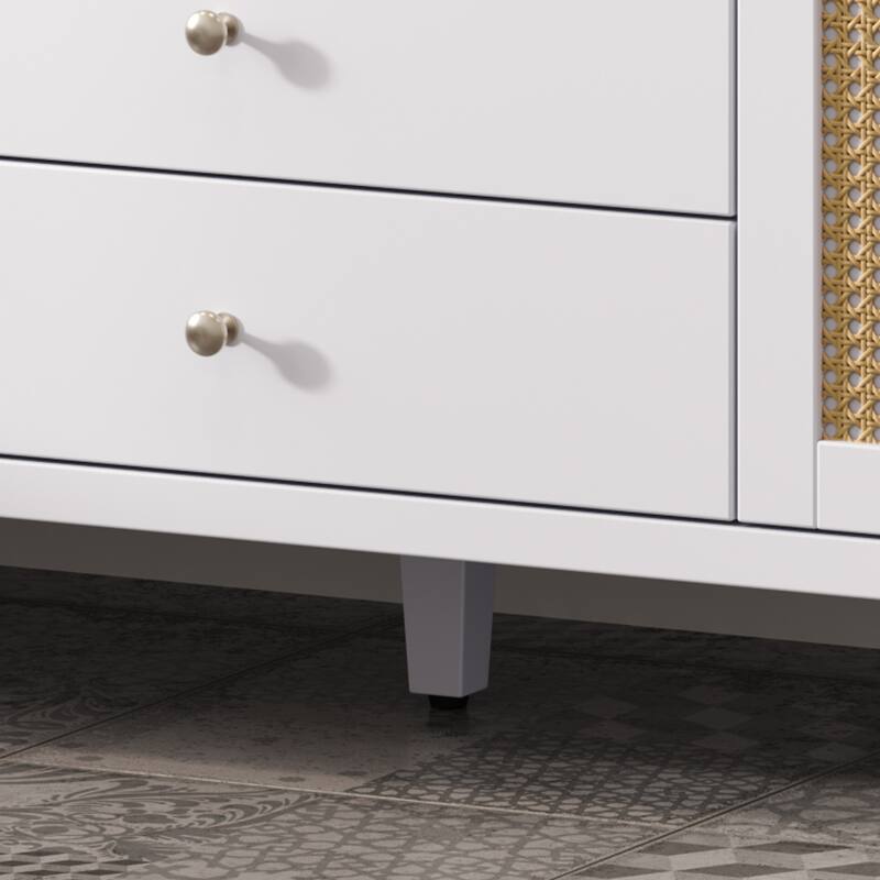 60" Large Rattan Bathroom Vanity Cabinet with SMC Sink