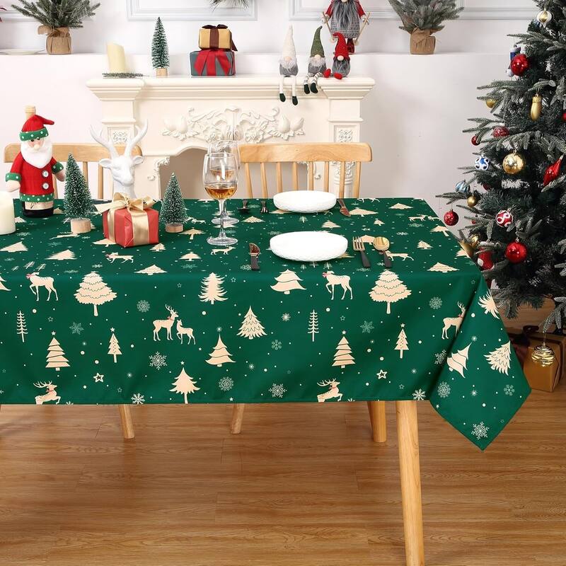 Christmas Rectangular Tablecloth Waterproof Holiday Xmas Decor, Green