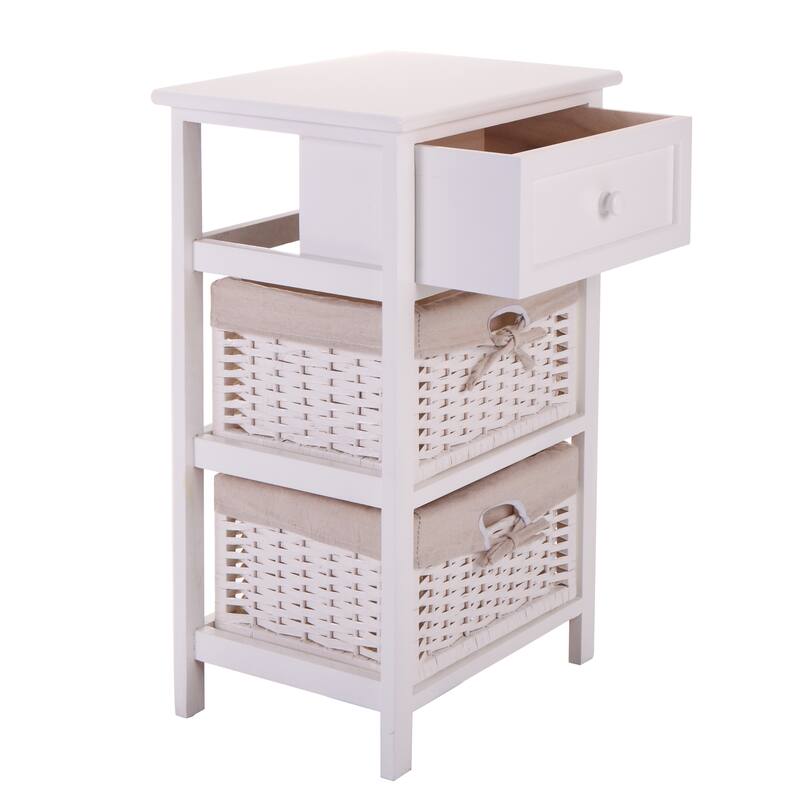 One Drawer Nightstand,End Table with Two Removable Baskets,Storage Bedside Table