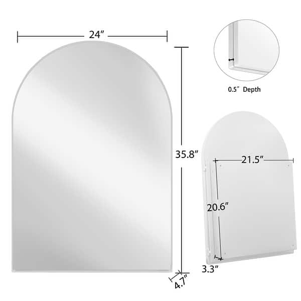 dimension image slide 1 of 2, White Arched Recessed Mirror Cabinet Bathroom Storage Vanity Cabinet