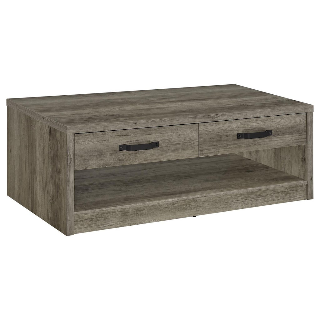 Lix 47 Inch Coffee Table with 1 Drawer, MDF, Rustic Weathered Gray Finish